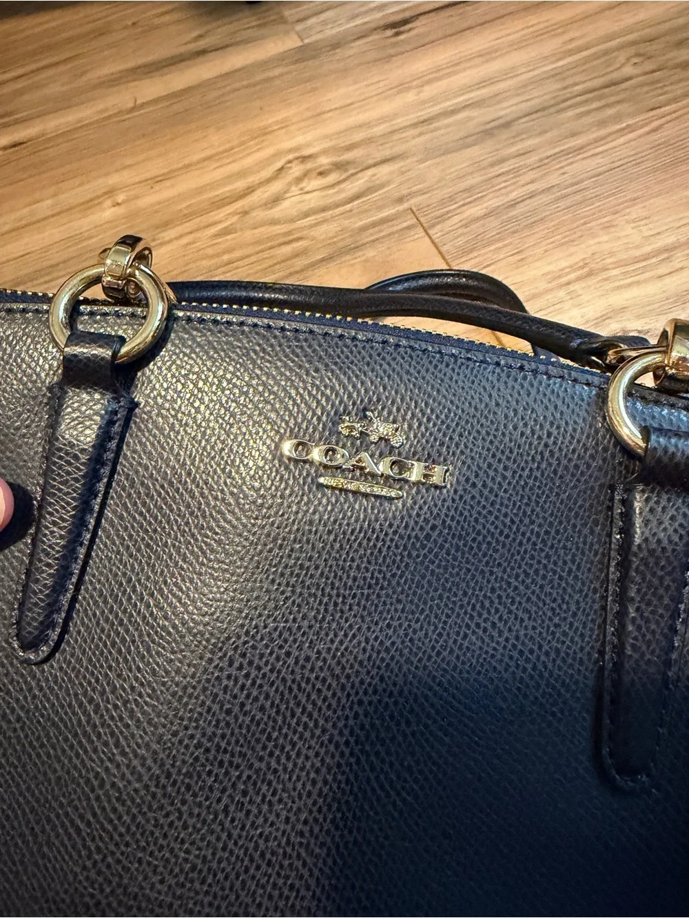 Coach Navy Pebbled Leather Satchel with Gold Hardware